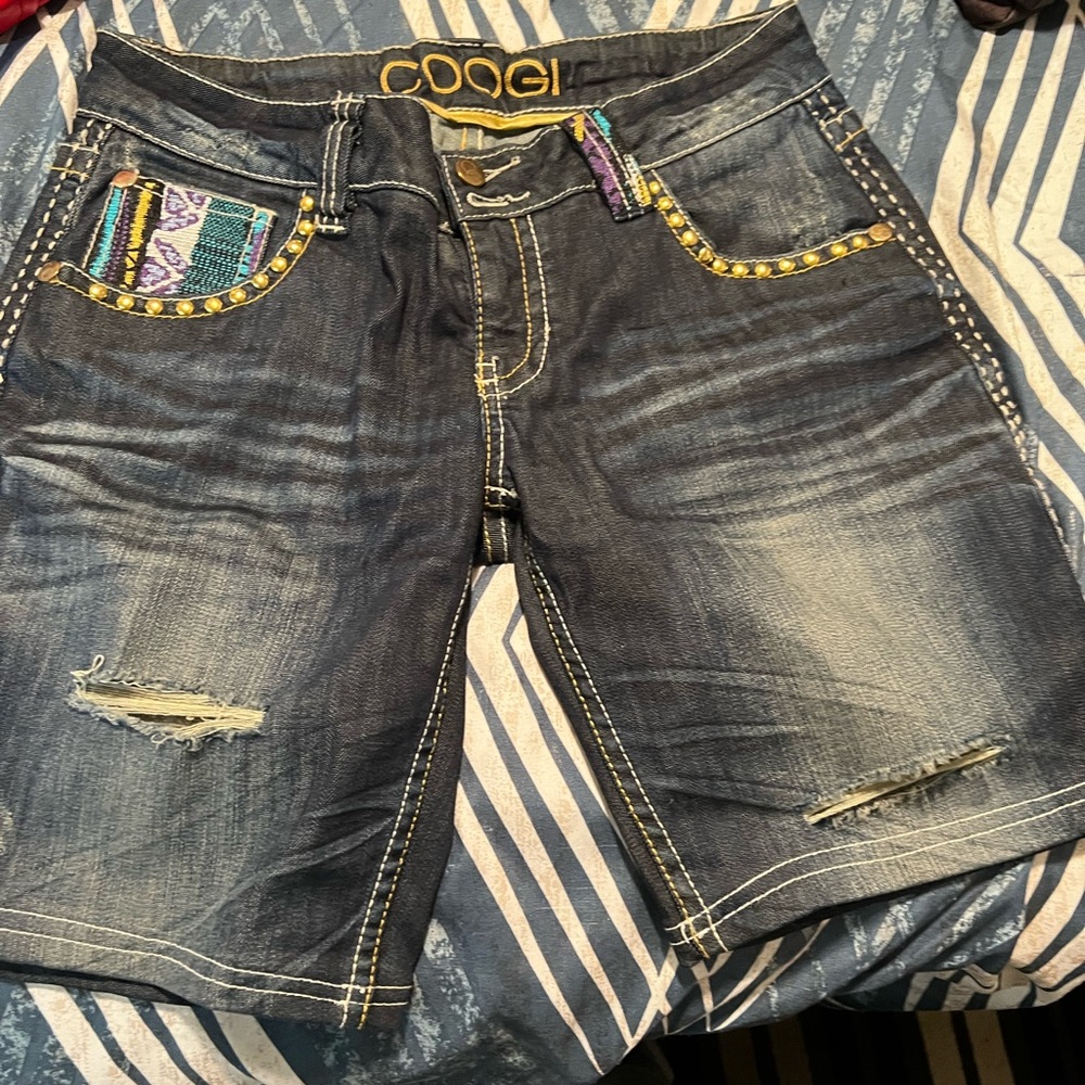 COPY - COOGI Dark Denim Shorts with Yellow Stitching